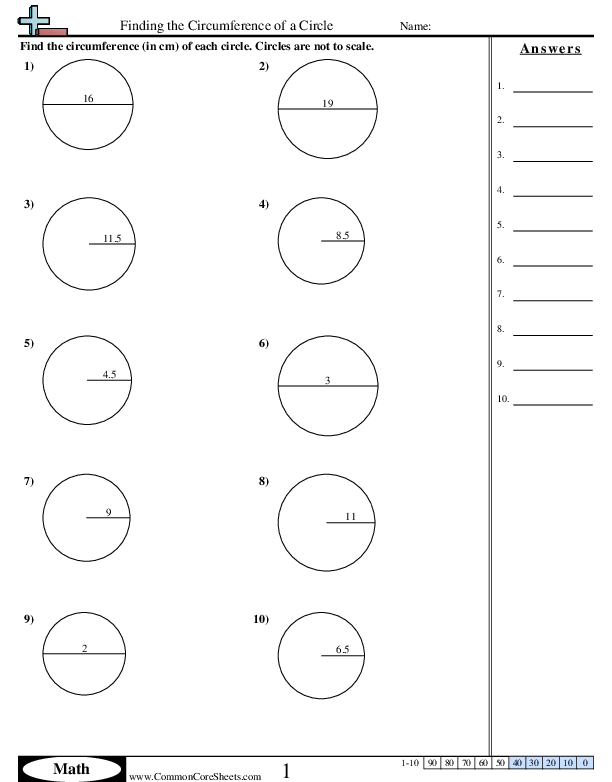 Area & Perimeter Worksheets - Finding the Circumference of a Circle  worksheet